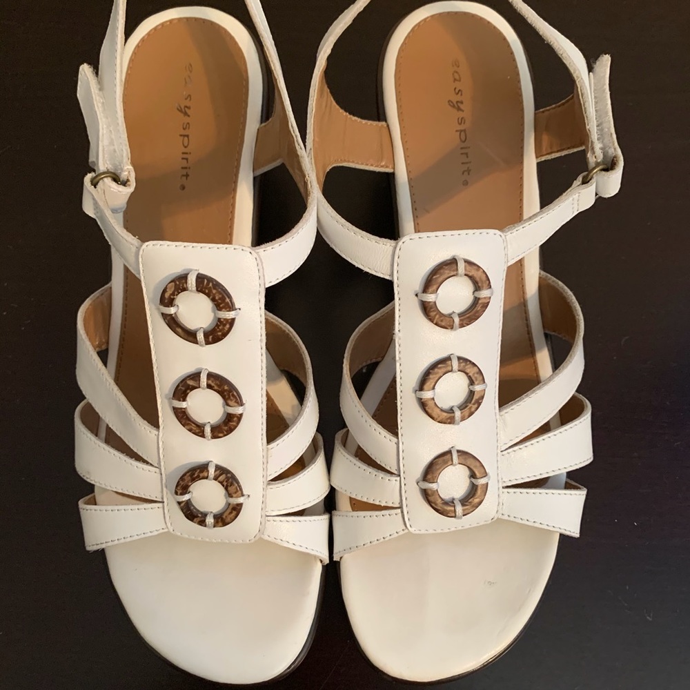 Easy Spirit white leather sandals with heel strap